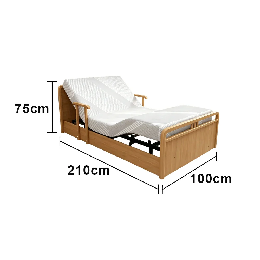 LUXORA Solid Wood Electric Care Bed Remote Control Adjustable Backrest High-density Mattress 100/120/150cm for Elderly Home Bedroom Use - Wood - Image 6