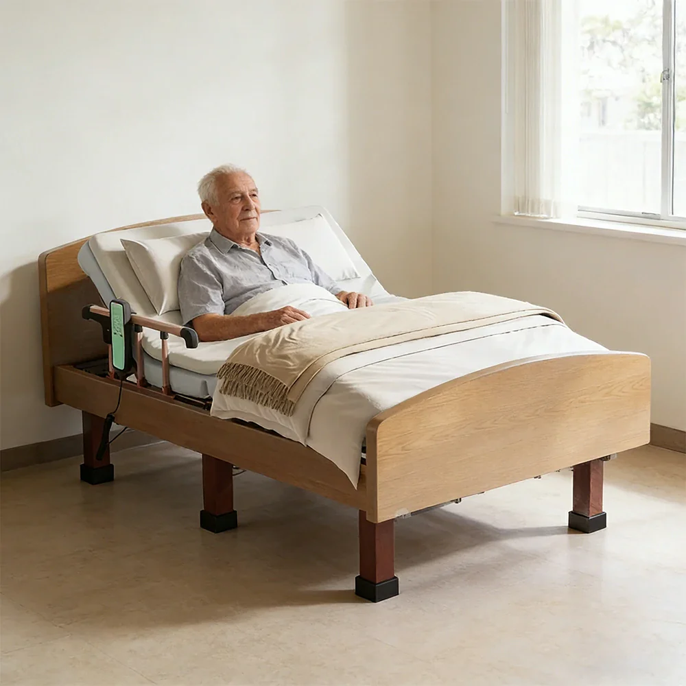 LUXORA Electric Care Bed Remote Control Adjustable Backrest High-density Mattress 106/120cm for Elderly Post-surgery Home Use - Walnut - Image 7