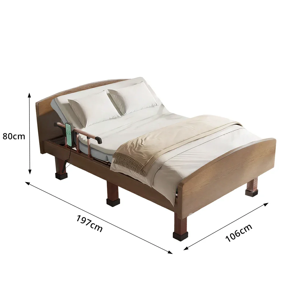 LUXORA Electric Care Bed Remote Control Adjustable Backrest High-density Mattress 106/120cm for Elderly Post-surgery Home Use - Walnut - Image 8