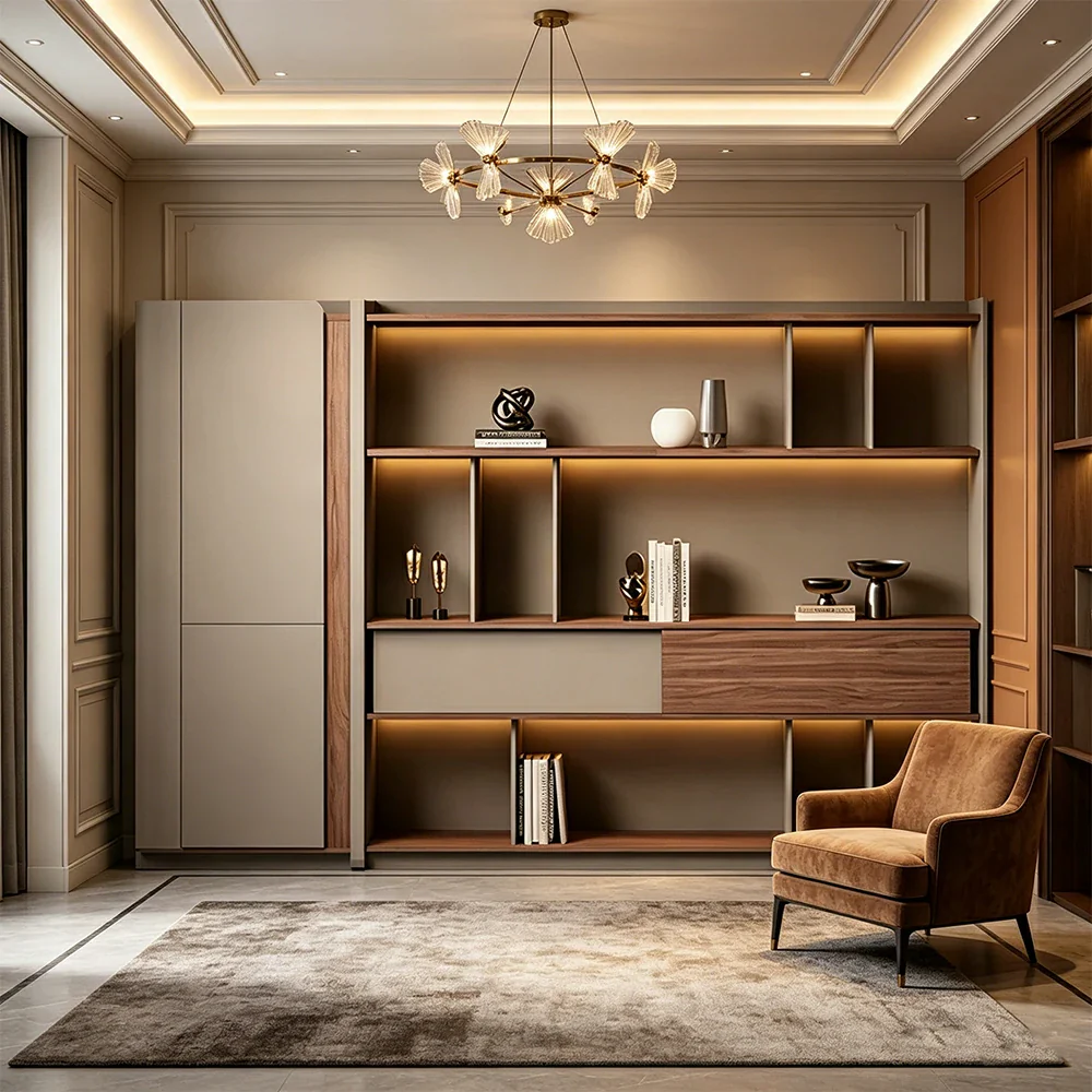 LIVARA 2.8m Office Storage Cabinet - Open Shelving with Voice-Control LED Lighting & Large Capacity for Workspace - Light Grey - Image 2