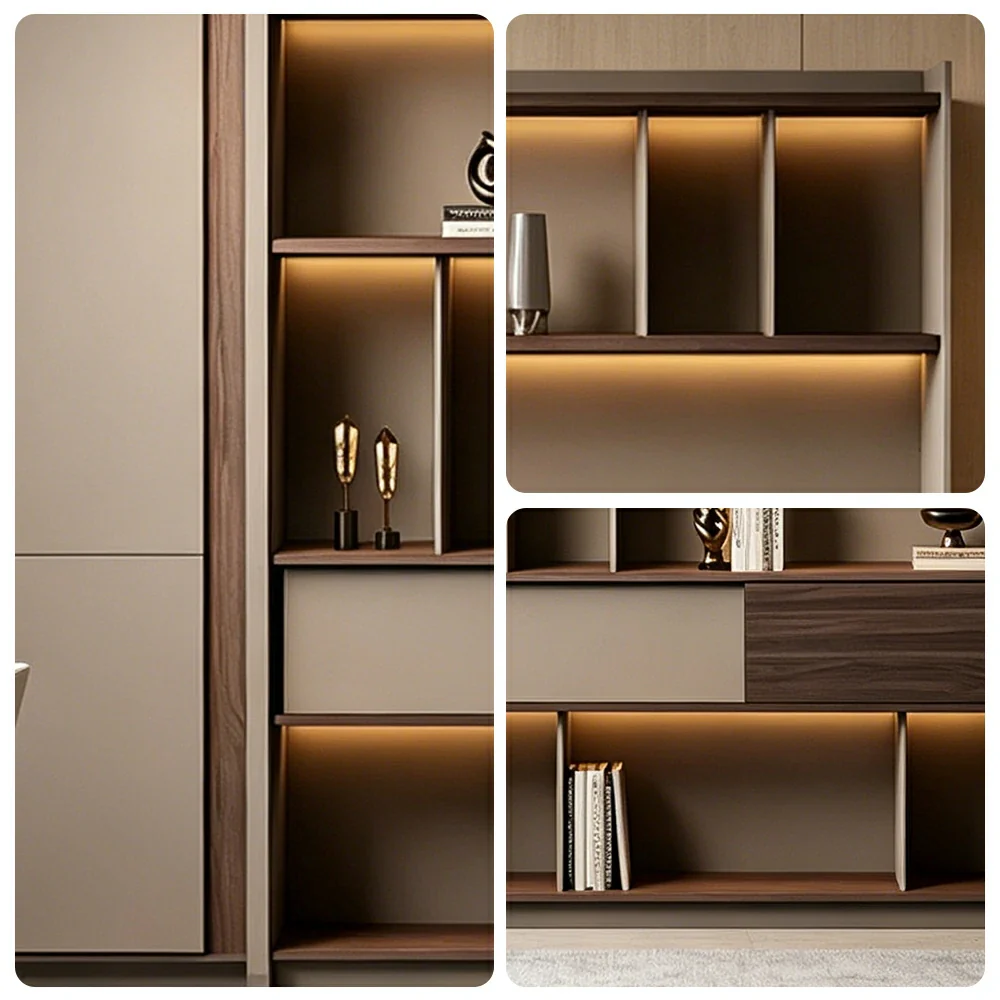 LIVARA 2.8m Office Storage Cabinet - Open Shelving with Voice-Control LED Lighting & Large Capacity for Workspace - Light Grey - Image 3