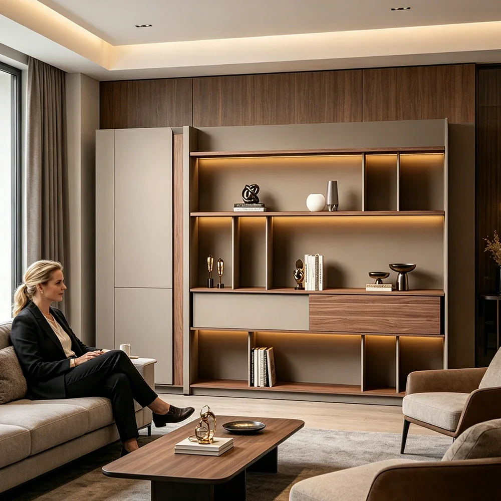 LIVARA 2.8m Office Storage Cabinet - Open Shelving with Voice-Control LED Lighting & Large Capacity for Workspace - Light Grey - Image 6