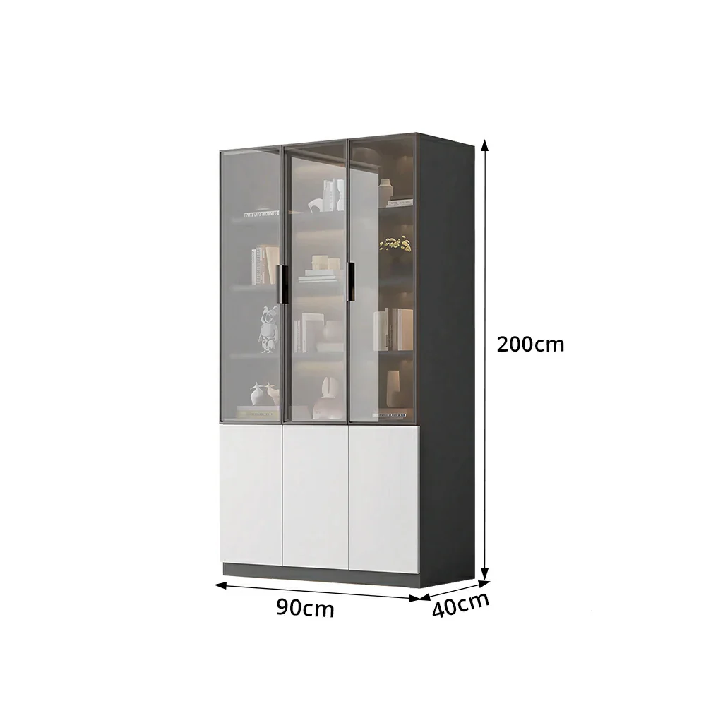 LUXORA Storage Cabinet - Honeycomb Aluminum Frame Glass Door Display Cabinet 90/120cm Living Room Storage - White & Grey - Image 7