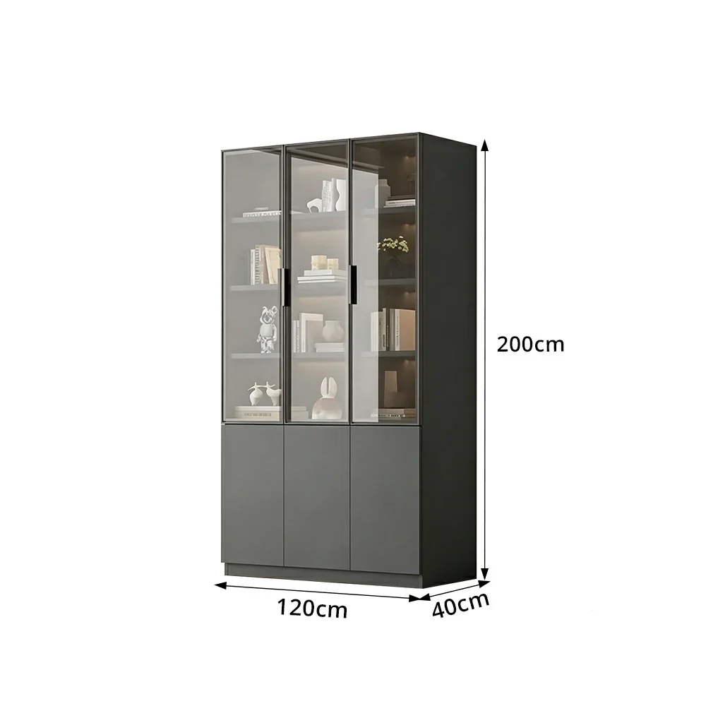 LUXORA Storage Cabinet - Honeycomb Aluminum Frame Glass Door Display Cabinet 90/120cm Living Room Storage - Grey - Image 9