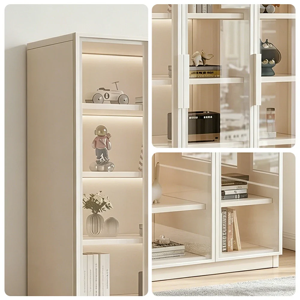 LUXORA Storage Cabinet - Honeycomb Aluminum Frame Full Glass Door Display Cabinet 90/120cm Living Room Storage - White - Image 3