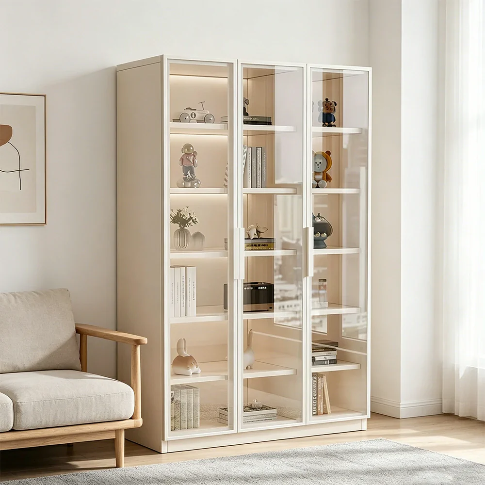 LUXORA Storage Cabinet - Honeycomb Aluminum Frame Full Glass Door Display Cabinet 90/120cm Living Room Storage - White - Image 5