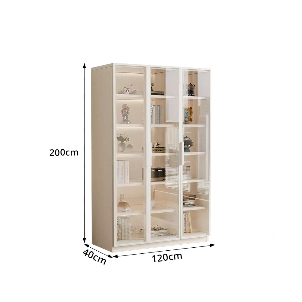 LUXORA Storage Cabinet - Honeycomb Aluminum Frame Full Glass Door Display Cabinet 90/120cm Living Room Storage - White - Image 9