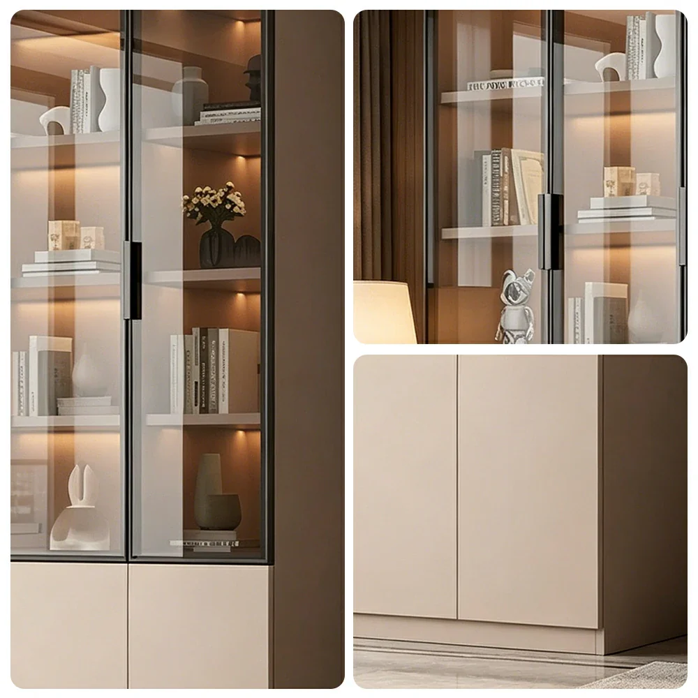 LUXORA Storage Cabinet - Honeycomb Aluminum Frame Glass Door Display Cabinet 90/120cm Living Room Storage - Coffee - Image 3