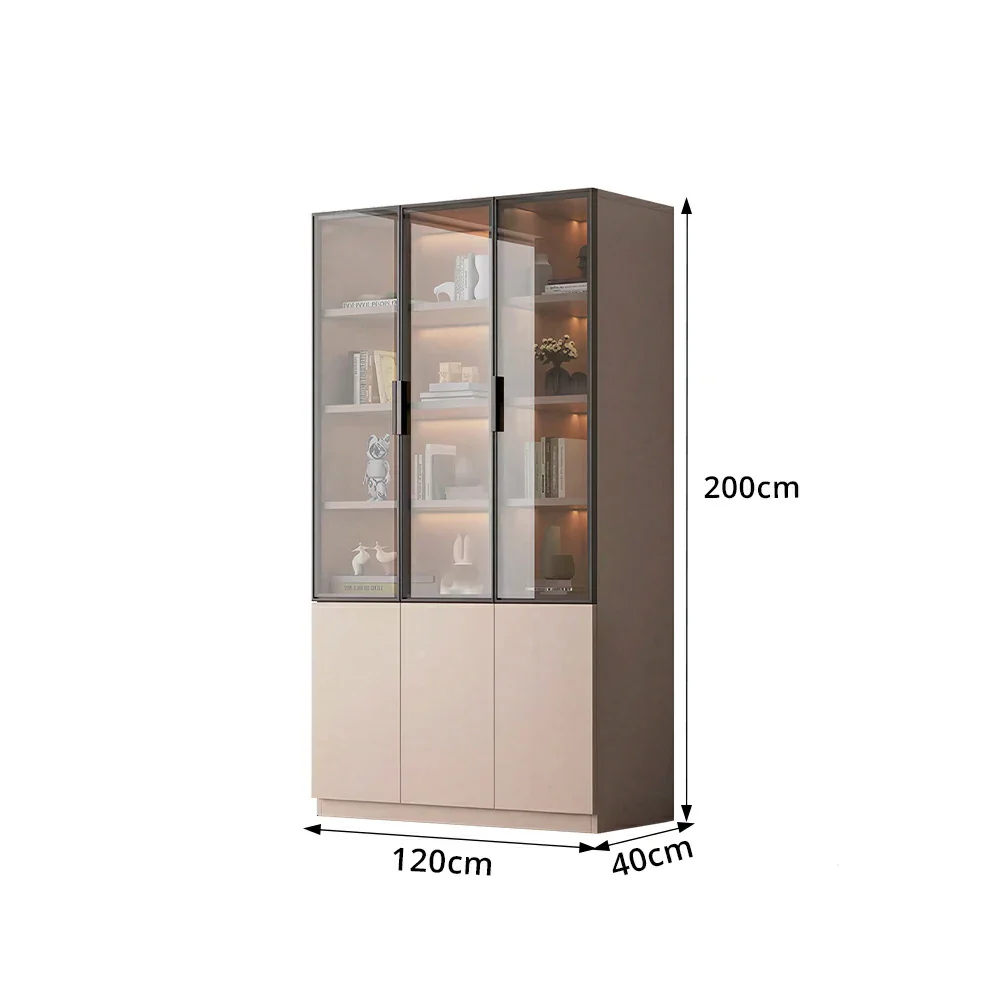LUXORA Storage Cabinet - Honeycomb Aluminum Frame Glass Door Display Cabinet 90/120cm Living Room Storage - Coffee - Image 9