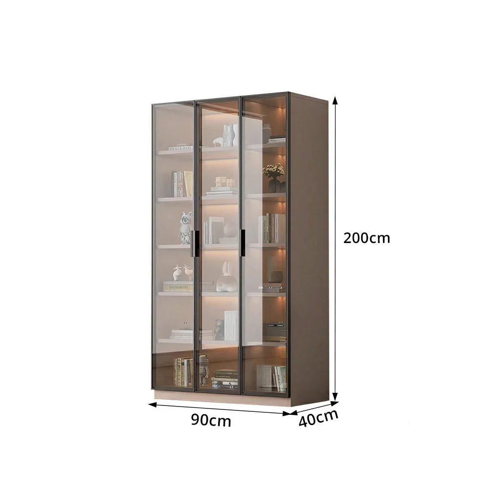 LUXORA Storage Cabinet - Honeycomb Aluminum Frame Full Glass Door Display Cabinet 90/120cm Living Room Storage - Coffee - Image 7