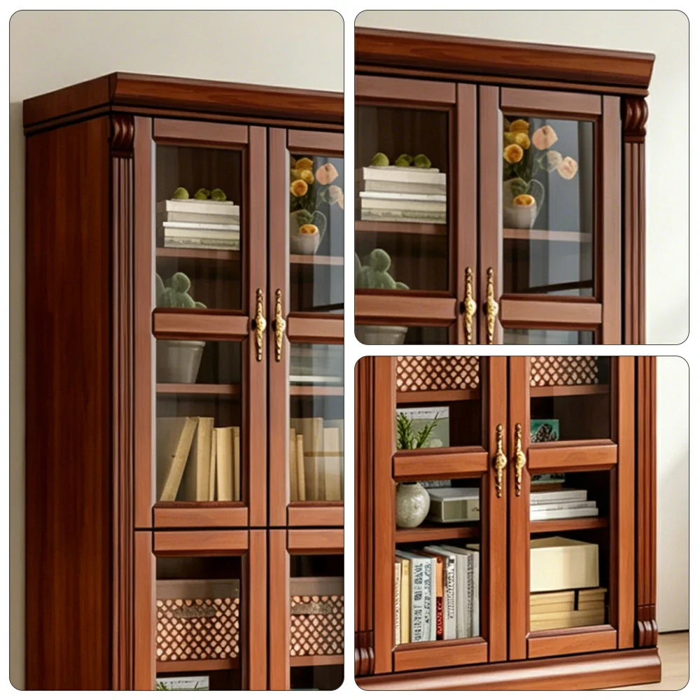 LUXORA Bookshelf Cabinet - Solid Wood Glass Door Display Bookcase 210cm Living Room Study Storage - Brown - Image 3