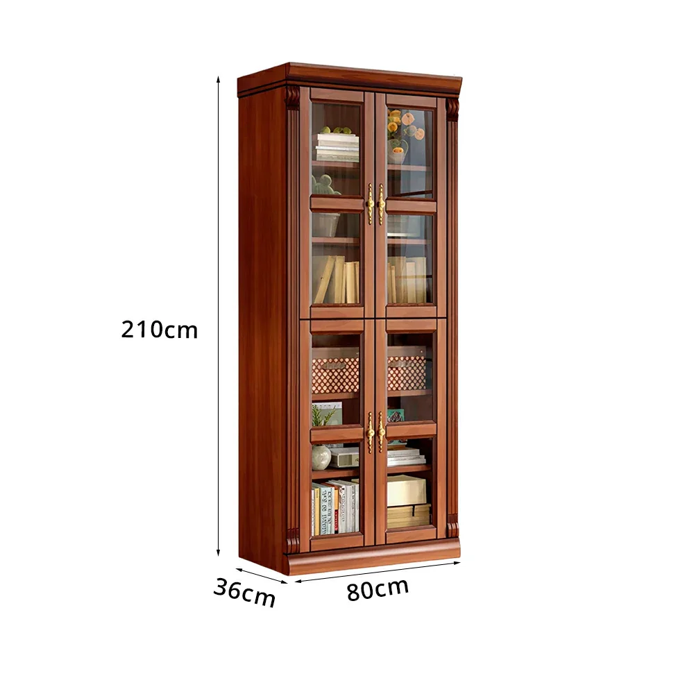 LUXORA Bookshelf Cabinet - Solid Wood Glass Door Display Bookcase 210cm Living Room Study Storage - Brown - Image 6