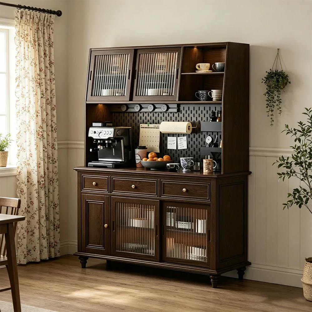 LUXORA Solid Wood Sideboard Cabinet with Pegboard Storage Sliding Glass Doors 90/120cm for Dining Room Coffee Bar - Image 10