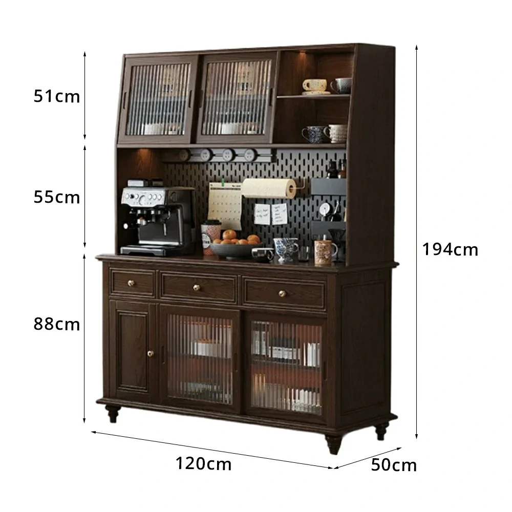 LUXORA Solid Wood Sideboard Cabinet with Pegboard Storage Sliding Glass Doors 90/120cm for Dining Room Coffee Bar - Image 11