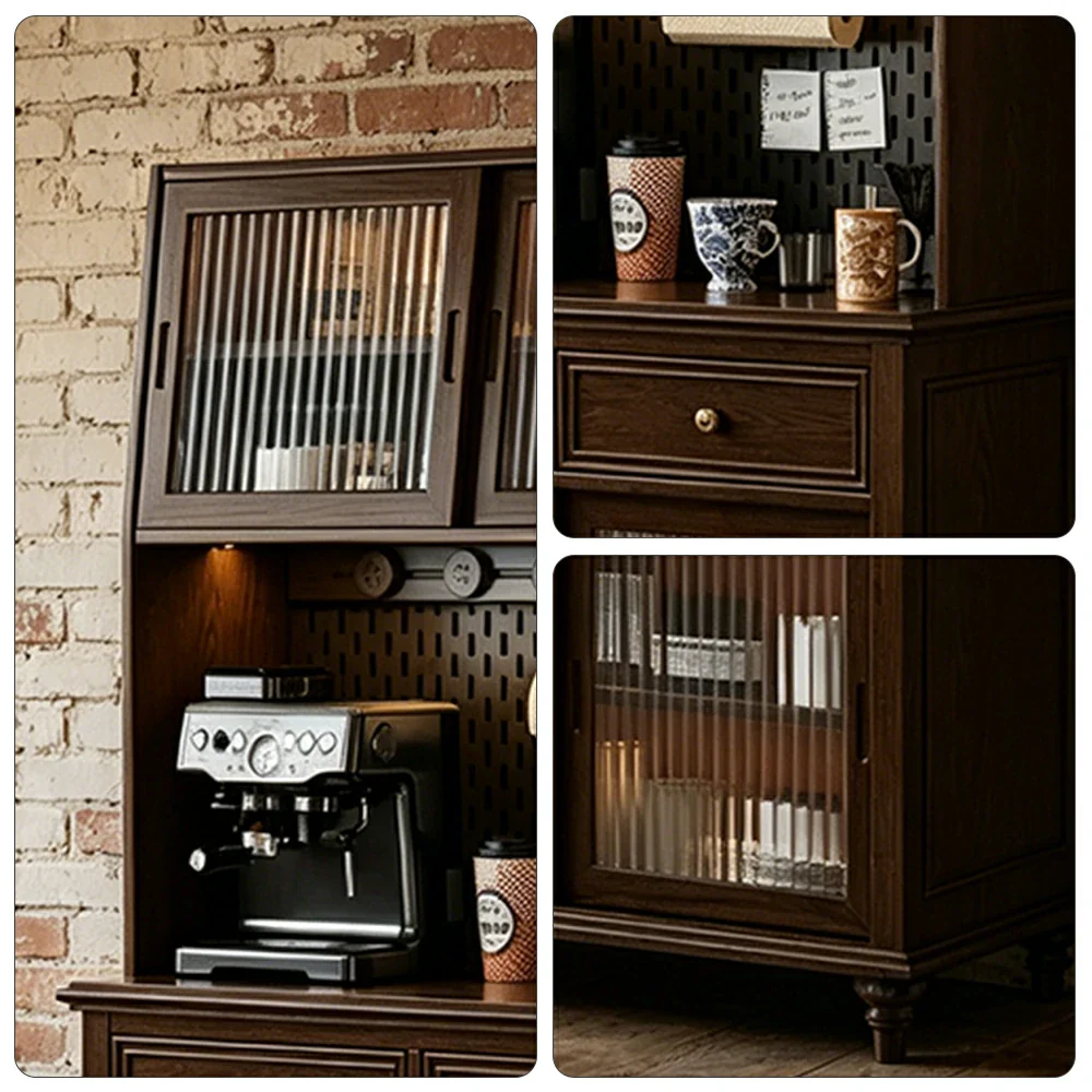 LUXORA Solid Wood Sideboard Cabinet with Pegboard Storage Sliding Glass Doors 90/120cm for Dining Room Coffee Bar - Image 3