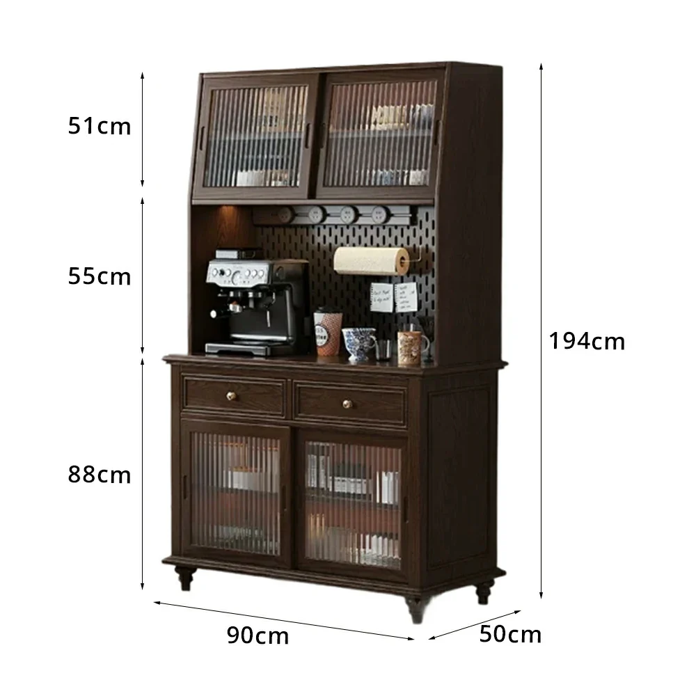 LUXORA Solid Wood Sideboard Cabinet with Pegboard Storage Sliding Glass Doors 90/120cm for Dining Room Coffee Bar - Image 6