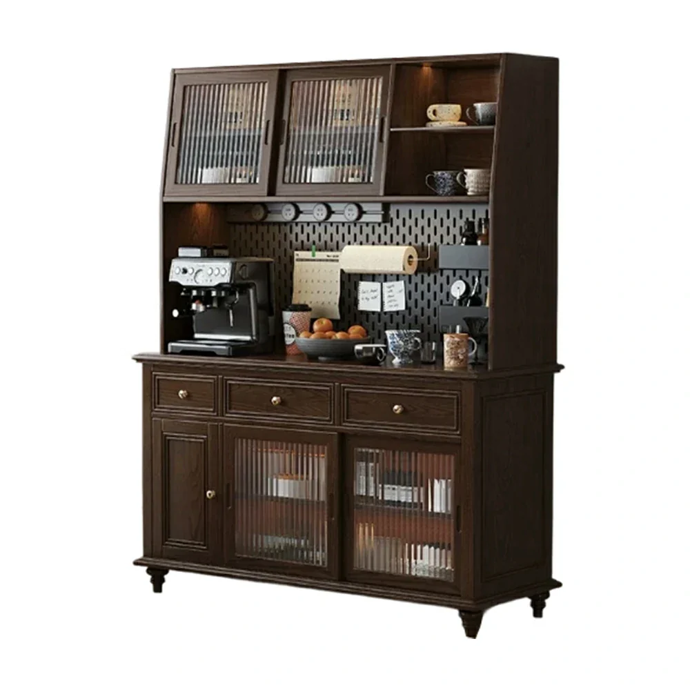 LUXORA Solid Wood Sideboard Cabinet with Pegboard Storage Sliding Glass Doors 90/120cm for Dining Room Coffee Bar - Image 7