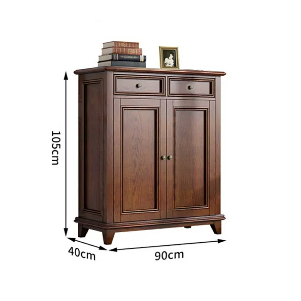 LUXORA Solid Wood 2 Door Shoe Cabinet with Multi-Drawer Storage American Style Entryway Organizer for Hallway Foyer - Walnut - Image 6