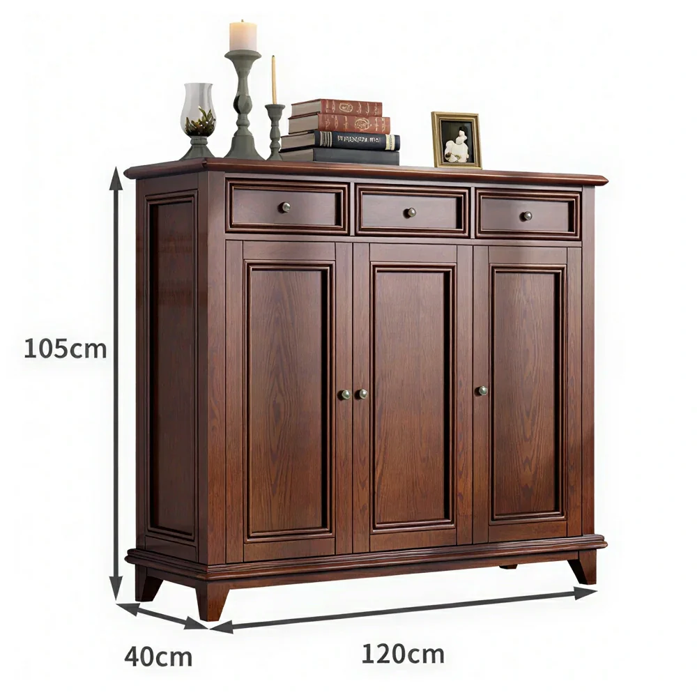 LUXORA Solid Wood 3 Door Shoe Cabinet with Multi-Drawer Storage American Style Entryway Organizer for Hallway Foyer - Walnut - Image 6