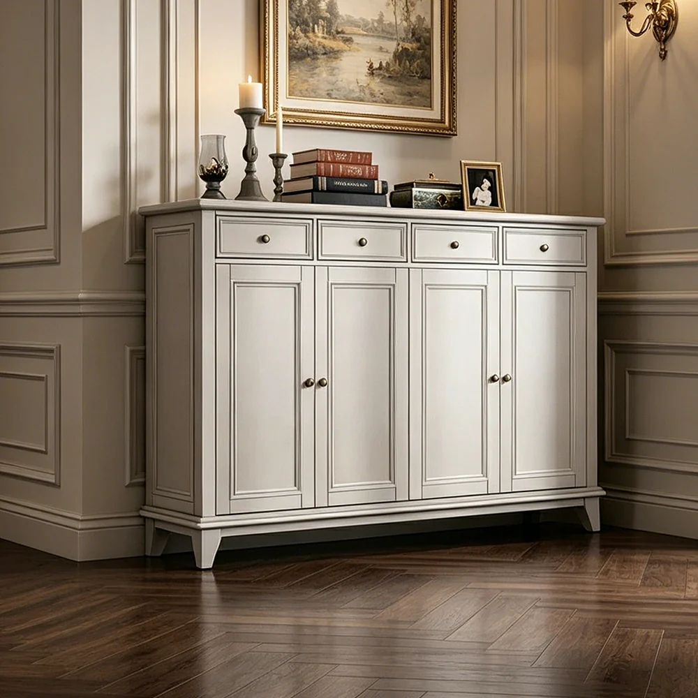 LUXORA Solid Wood 4 Door Shoe Cabinet with Multi-Drawer Storage American Style Entryway Organizer for Hallway Foyer - White - Image 2