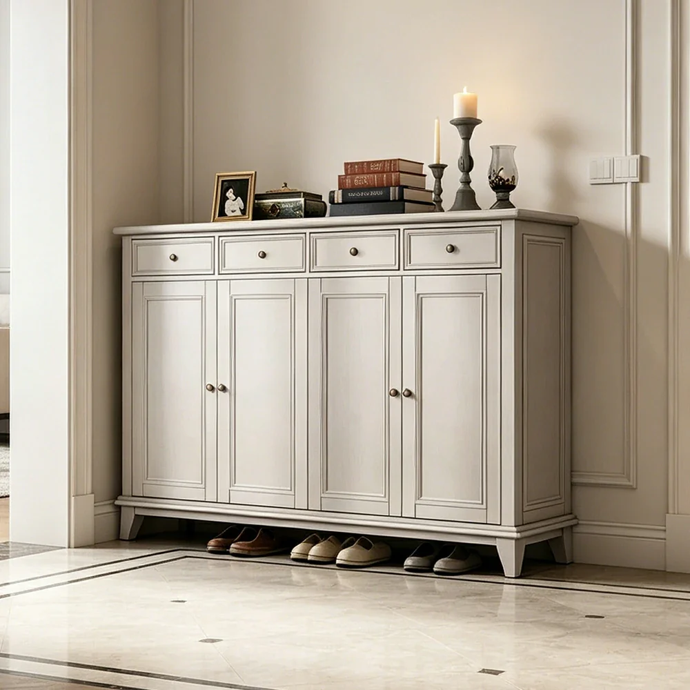 LUXORA Solid Wood 4 Door Shoe Cabinet with Multi-Drawer Storage American Style Entryway Organizer for Hallway Foyer - White - Image 4