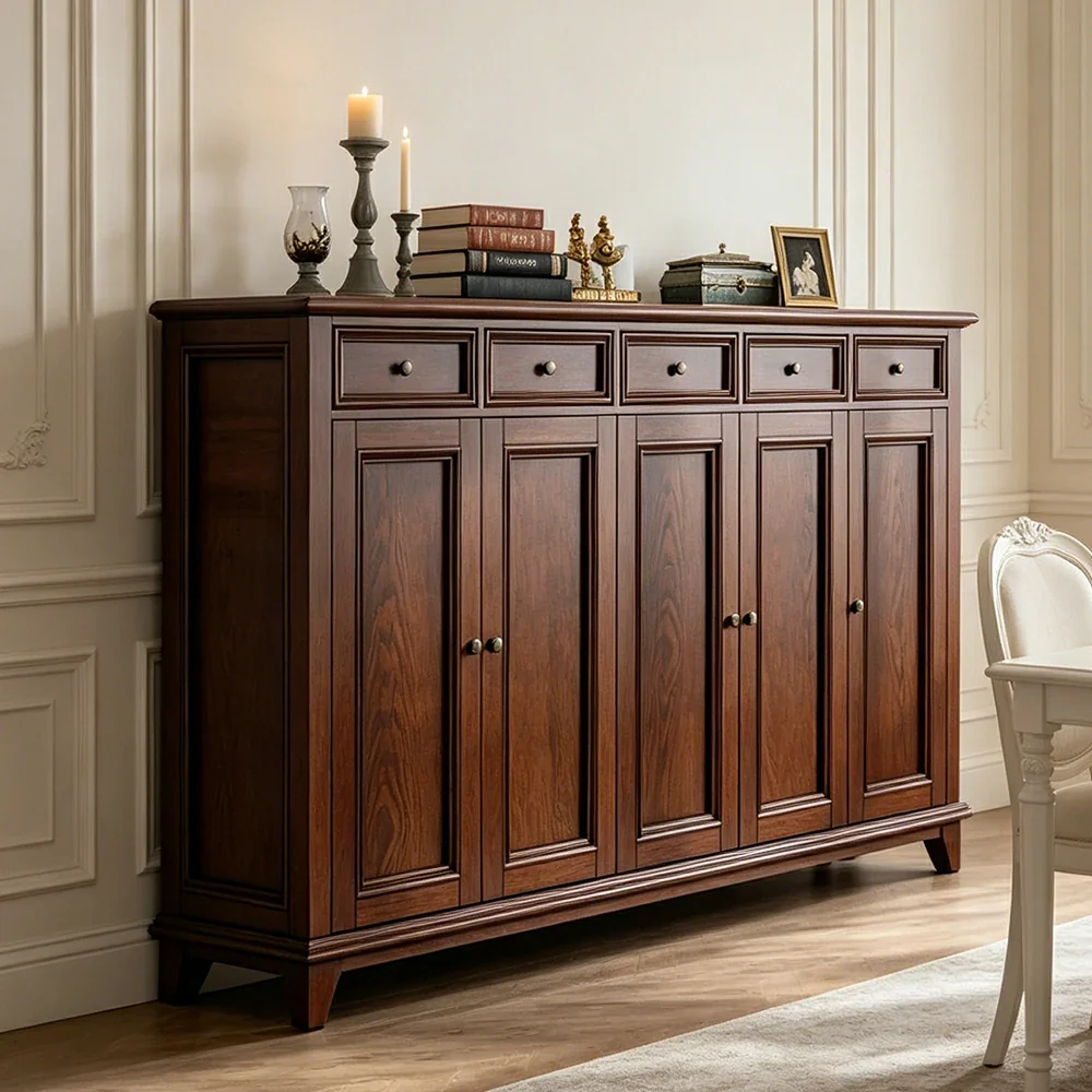 LUXORA Solid Wood 5 Door Shoe Cabinet with Multi-Drawer Storage American Style Entryway Organizer for Hallway Foyer - Walnut - Image 4
