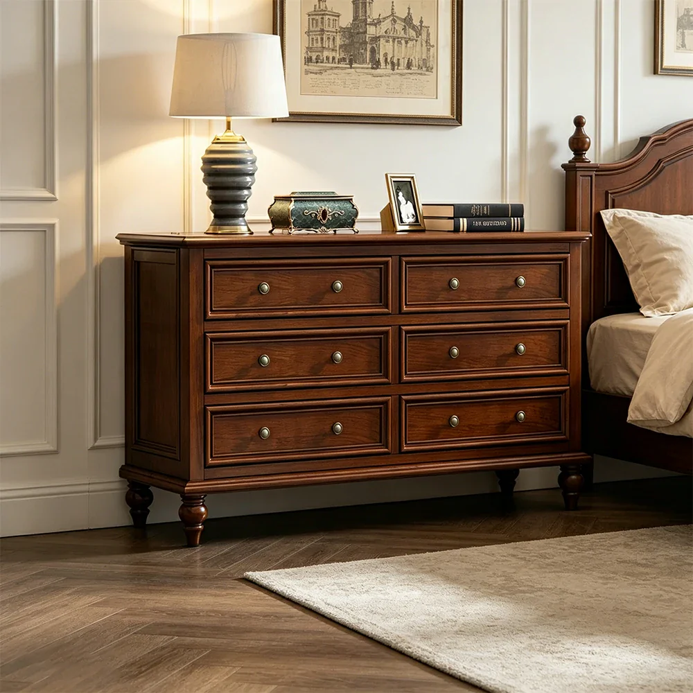 LUXORA Solid Wood 6 Drawer Chest with Large Storage American Style Cabinet for Living Room Bedroom Entryway - Image 4