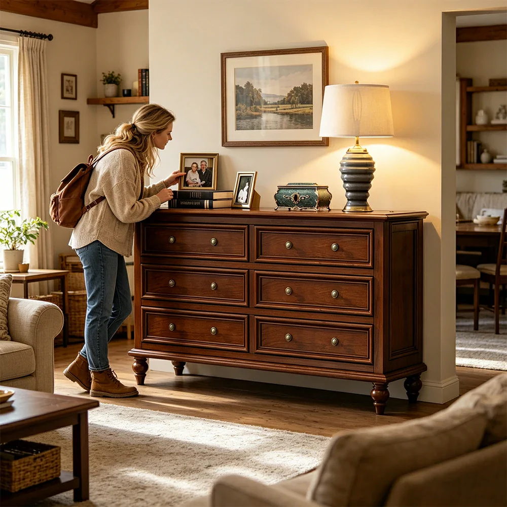 LUXORA Solid Wood 6 Drawer Chest with Large Storage American Style Cabinet for Living Room Bedroom Entryway - Image 5