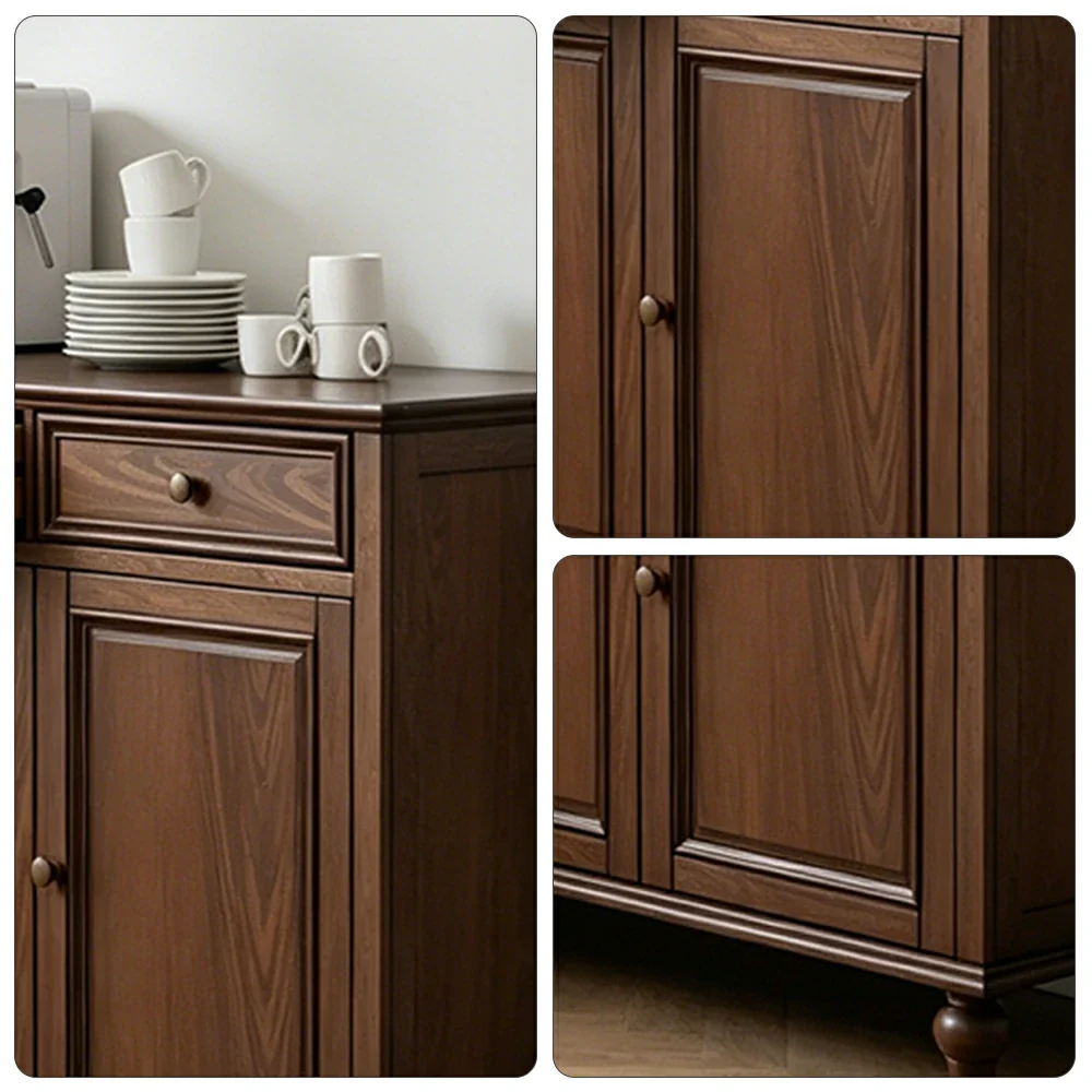 LUXORA Solid Ash Wood Three Door Storage Cabinet Vintage Drawer Organizer for Bedroom Living Room - Walnut - Image 3