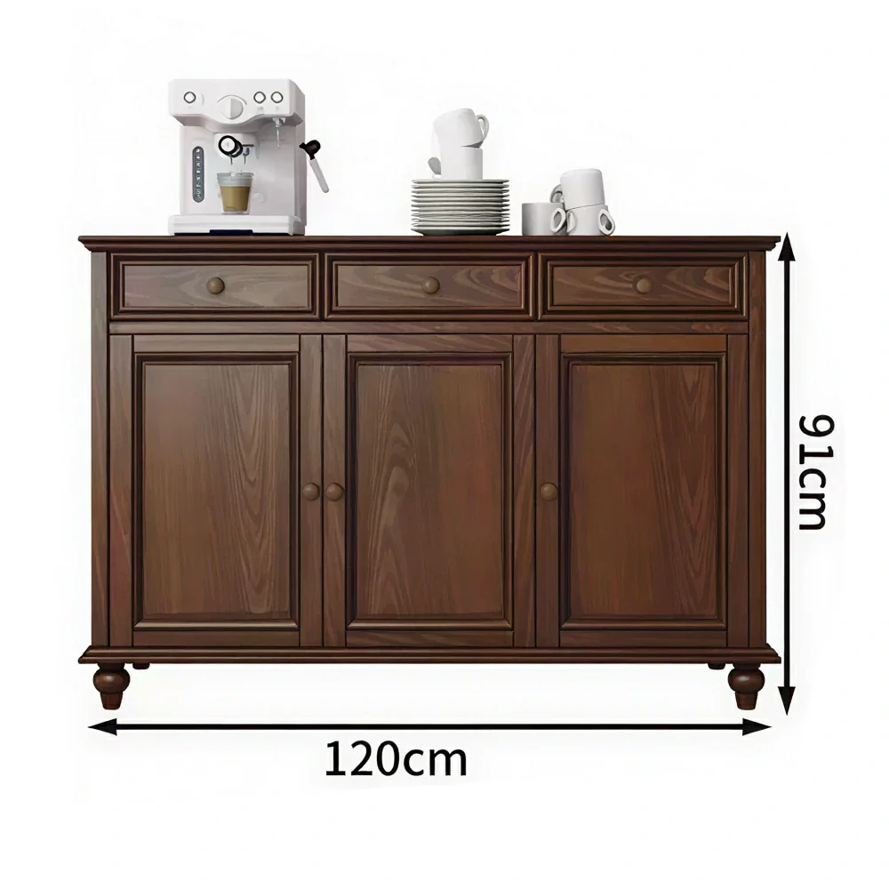LUXORA Solid Ash Wood Three Door Storage Cabinet Vintage Drawer Organizer for Bedroom Living Room - Walnut - Image 6