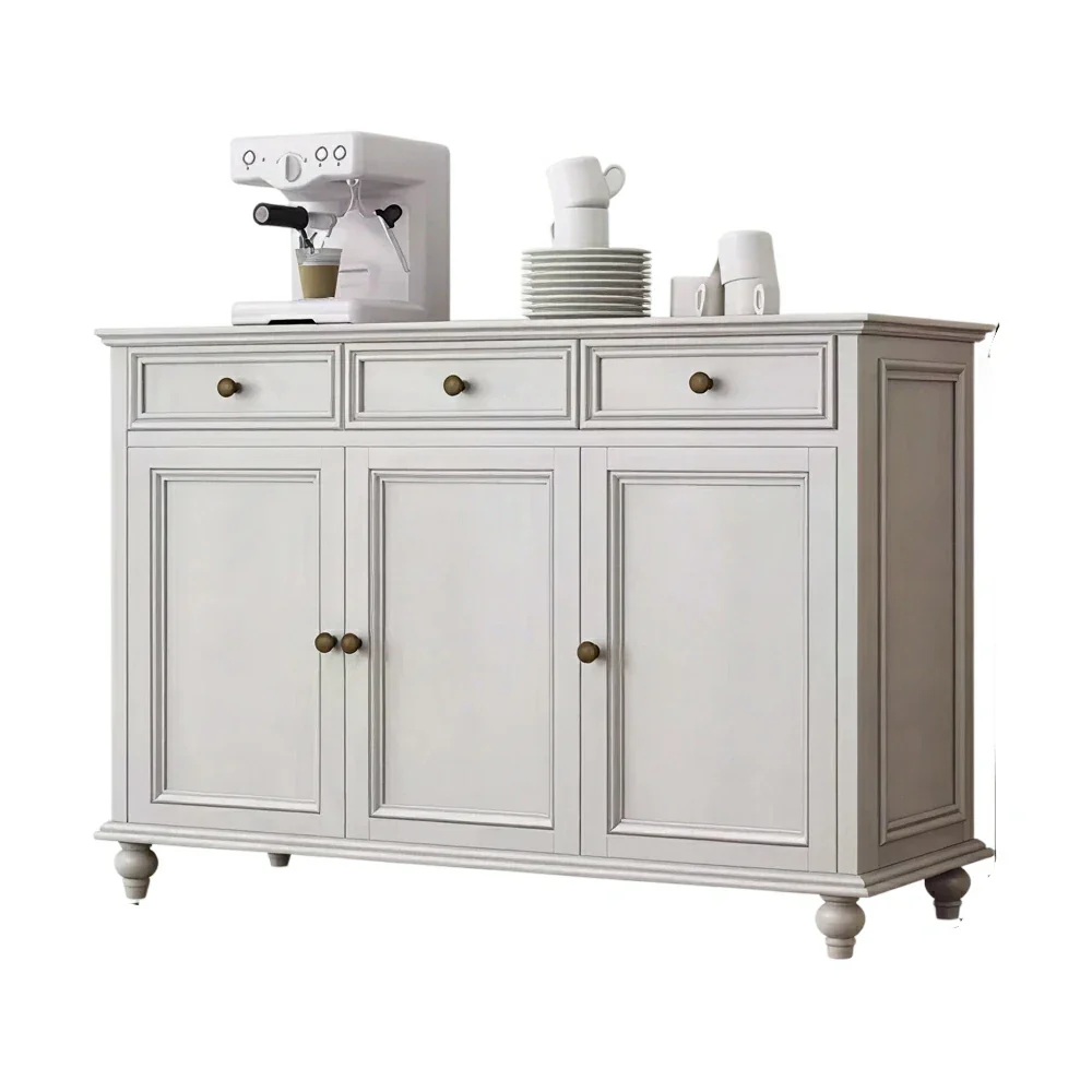 LUXORA Solid Ash Wood Three Door Storage Cabinet Vintage Drawer Organizer for Bedroom Living Room - White