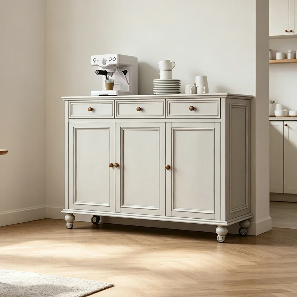 LUXORA Solid Ash Wood Three Door Storage Cabinet Vintage Drawer Organizer for Bedroom Living Room - White - Image 2