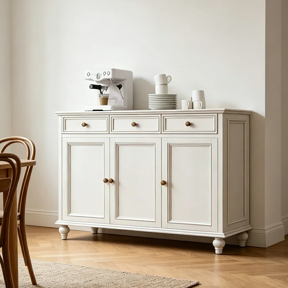 LUXORA Solid Ash Wood Three Door Storage Cabinet Vintage Drawer Organizer for Bedroom Living Room - White - Image 4
