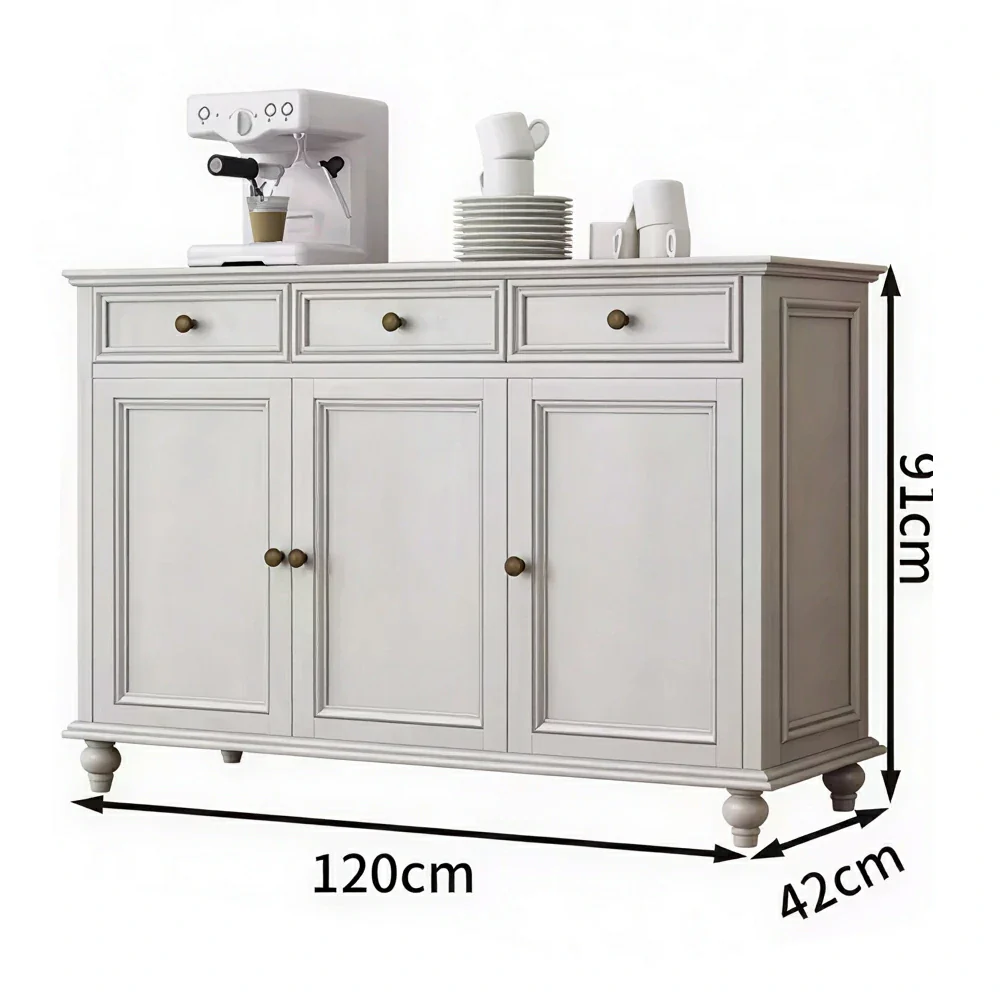 LUXORA Solid Ash Wood Three Door Storage Cabinet Vintage Drawer Organizer for Bedroom Living Room - White - Image 6