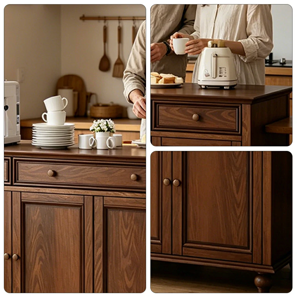 LUXORA Solid Ash Wood Four Door Storage Cabinet Vintage Organizer for Bedroom Living Room - Walnut - Image 3