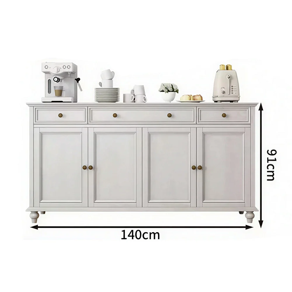LUXORA Solid Ash Wood Four Door Storage Cabinet Vintage Organizer for Bedroom Living Room - White - Image 6