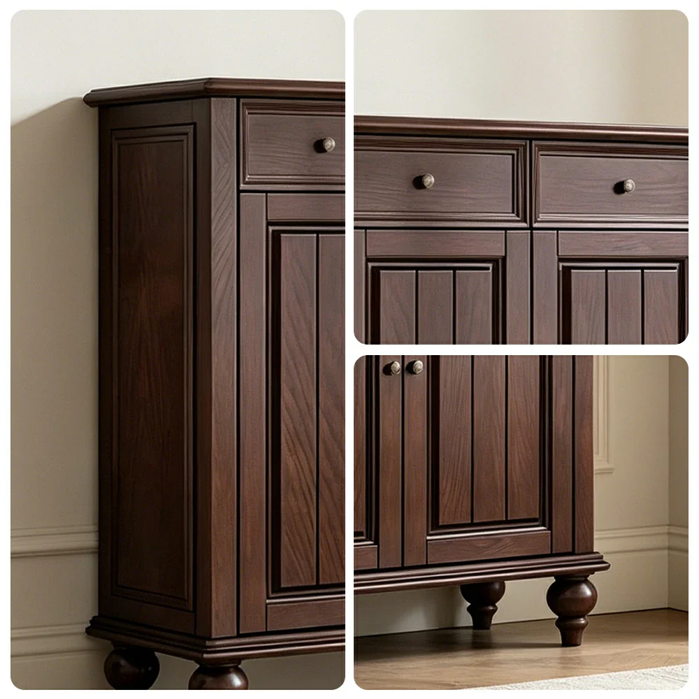 LUXORA Solid Ash Wood Shoe Cabinet - 80cm Entryway Storage Cabinet with Double Doors & Drawers for Hallway - Walnut - Image 3