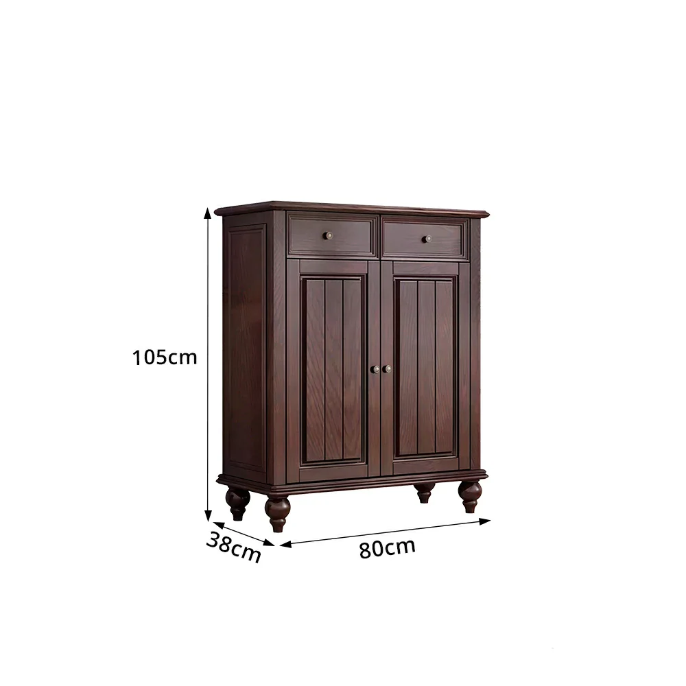 LUXORA Solid Ash Wood Shoe Cabinet - 80cm Entryway Storage Cabinet with Double Doors & Drawers for Hallway - Walnut - Image 8
