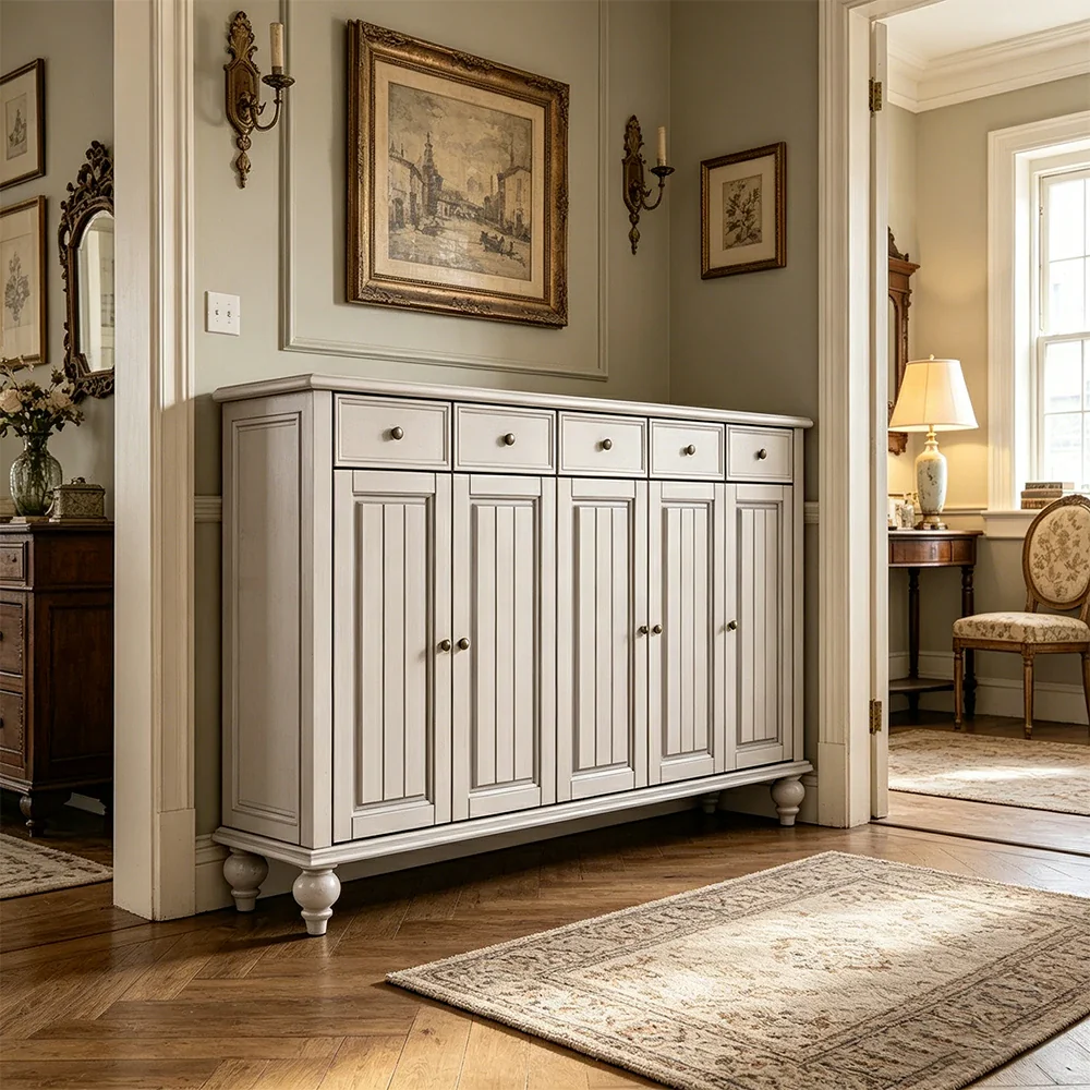 LUXORA Solid Ash Wood Shoe Cabinet - 180cm 5 Door Entryway Storage Cabinet with Drawers for Hallway - White - Image 6