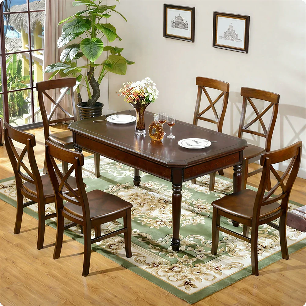 LUXORA 135/151cm Solid Wood Dining Table American Style Rectangular Kitchen Table for Dining Room - Walnut - Image 2