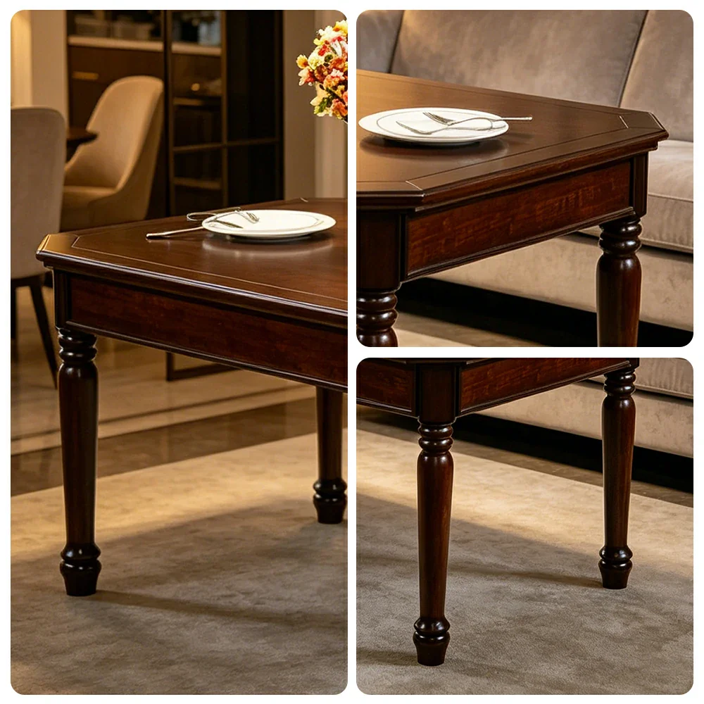 LUXORA 135/151cm Solid Wood Dining Table American Style Rectangular Kitchen Table for Dining Room - Walnut - Image 3