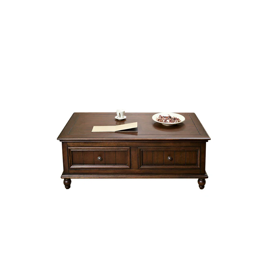 LUXORA 120/130/140cm Solid Wood Coffee Table with Drawers American Style Living Room Center Table - Walnut