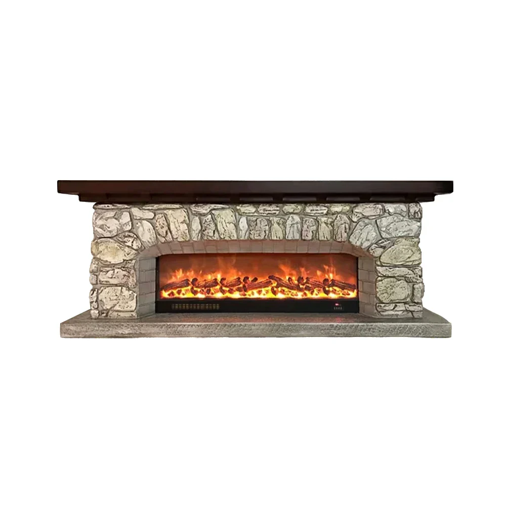 LUXORA 200cm Electric Fireplace TV Stand Stone Look Mantel 750W-1500W Heater Solid Wood Frame HDF Panels Living Room Centrepiece