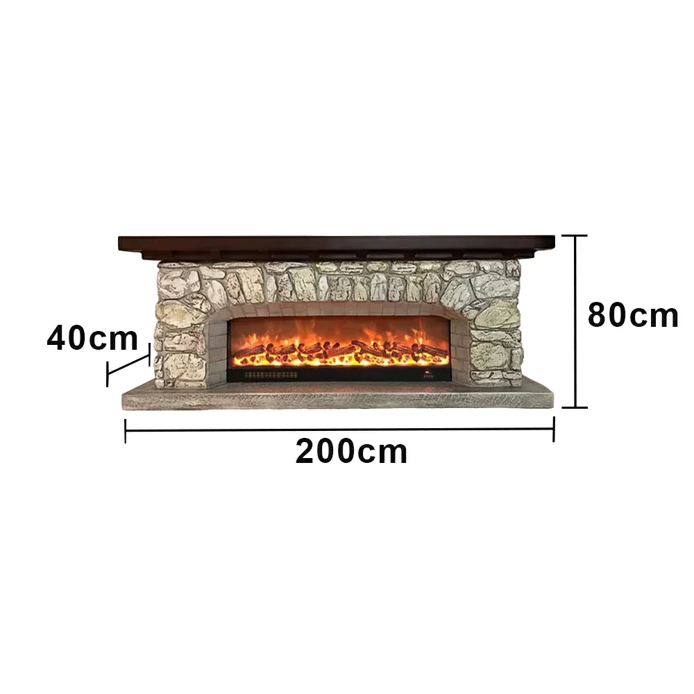 LUXORA 200cm Electric Fireplace TV Stand Stone Look Mantel 750W-1500W Heater Solid Wood Frame HDF Panels Living Room Centrepiece - Image 5