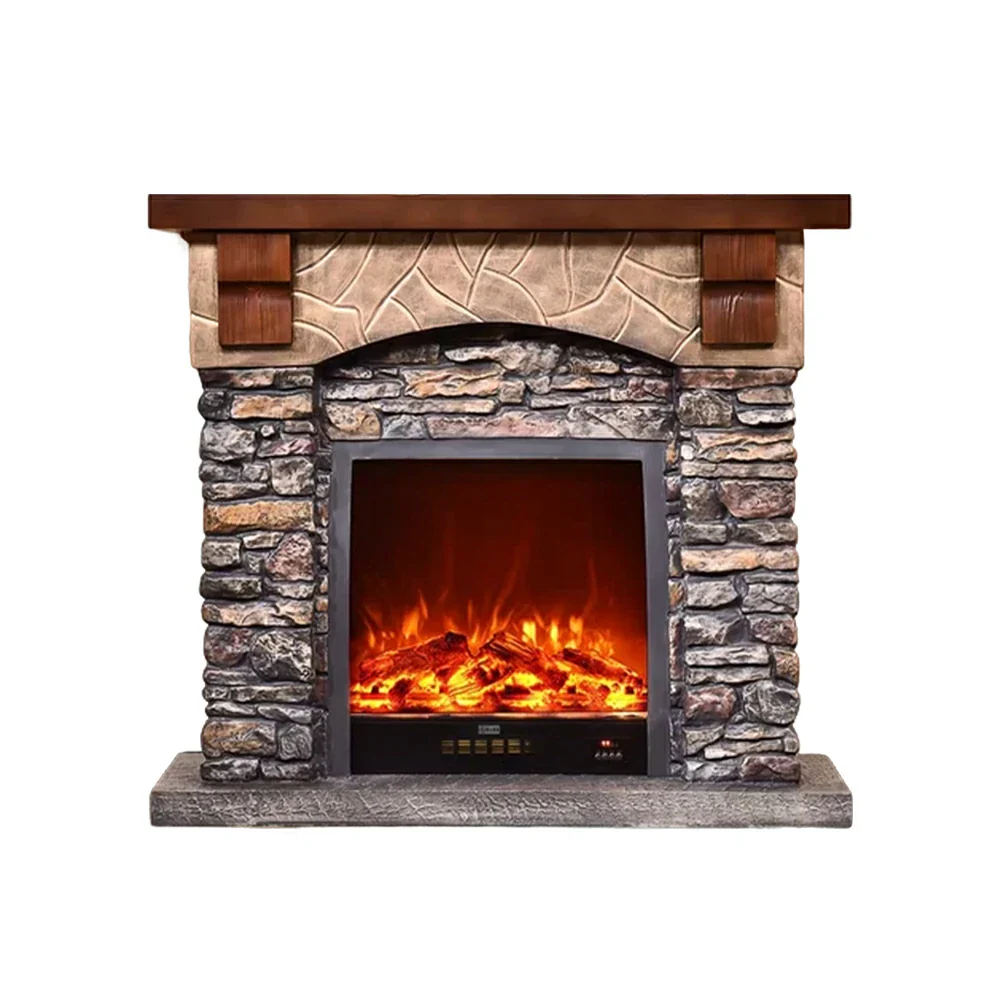 LUXORA 120cm Electric Fireplace TV Stand Stone Look Mantel 750W-1500W Heater Solid Wood Frame HDF Panels Living Room Centrepiece