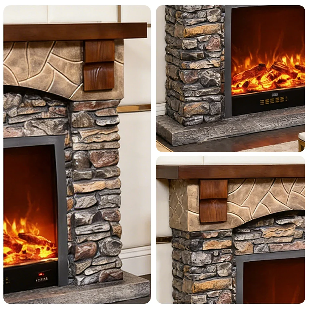 LUXORA 120cm Electric Fireplace TV Stand Stone Look Mantel 750W-1500W Heater Solid Wood Frame HDF Panels Living Room Centrepiece - Image 3