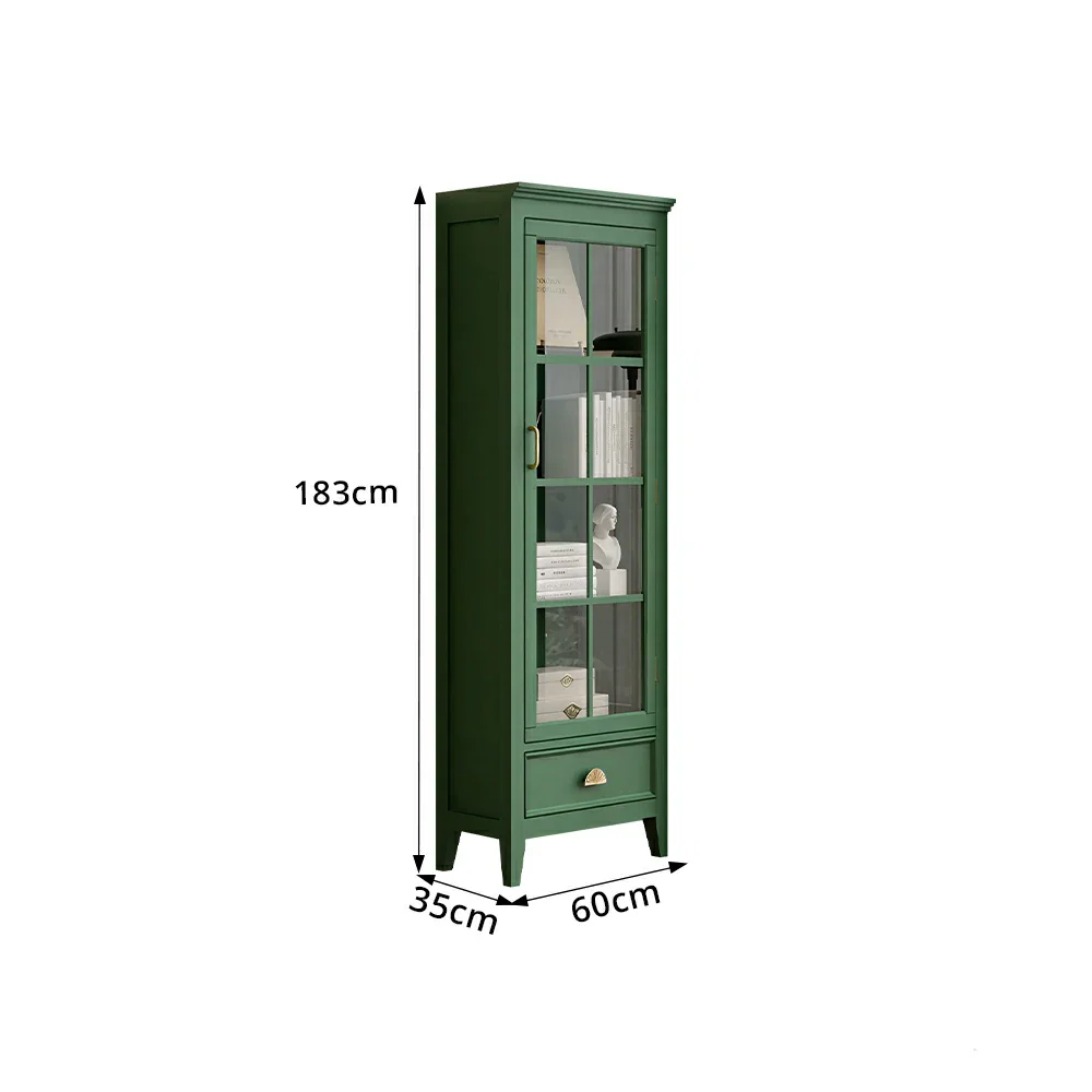LUXORA Solid Wood Single Door Display Cabinet with Glass Storage American Style Bookcase 60cm - Green - Image 8