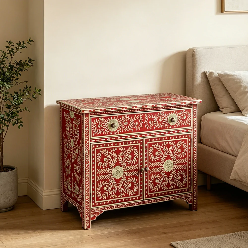 LUXORA Solid Wood Shoe Cabinet with Hand Painted Vintage Storage American Style Entryway Cabinet 96.5cm - Red - Image 6