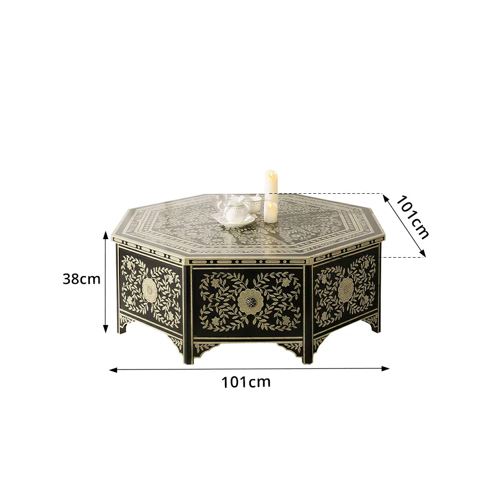 LUXORA Solid Wood Vintage Coffee Table Hand Painted Floral Accent Tea Table for Living Room 101cm - Black - Image 8