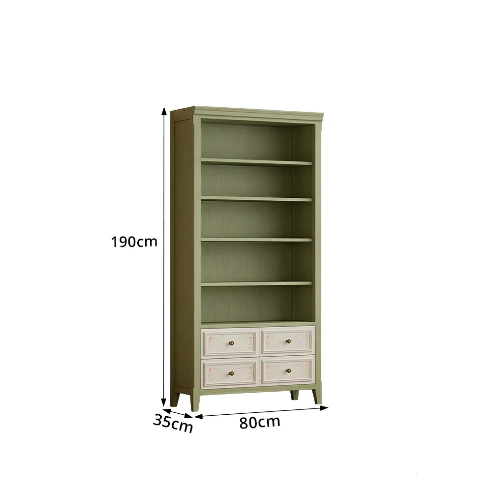 LUXORA Solid Wood Open Bookcase with Hand Painted Drawers Vintage Storage Cabinet 80/100cm - Moss Green - Image 8